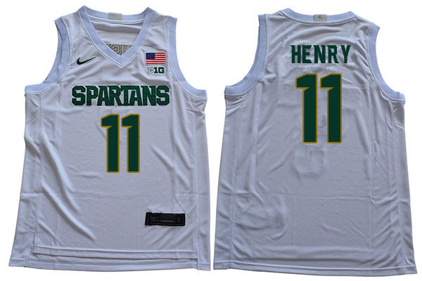 Men Michigan State Spartans #11 Aaron Henry NCAA Nike Authentic White 2020 College Stitched Basketball Jersey CT41K23WB